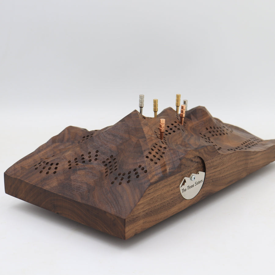 Three Sisters 3D Black Walnut Cribbage Board