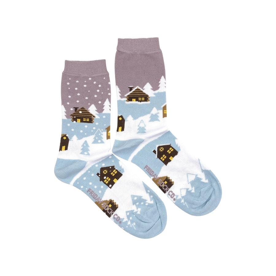 Snowy Village Women's Mismatched Socks