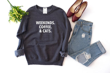 Weekends Coffee Cats Crew Sweatshirt