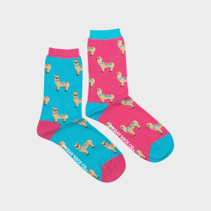 Women's Pink & Blue Llama Socks